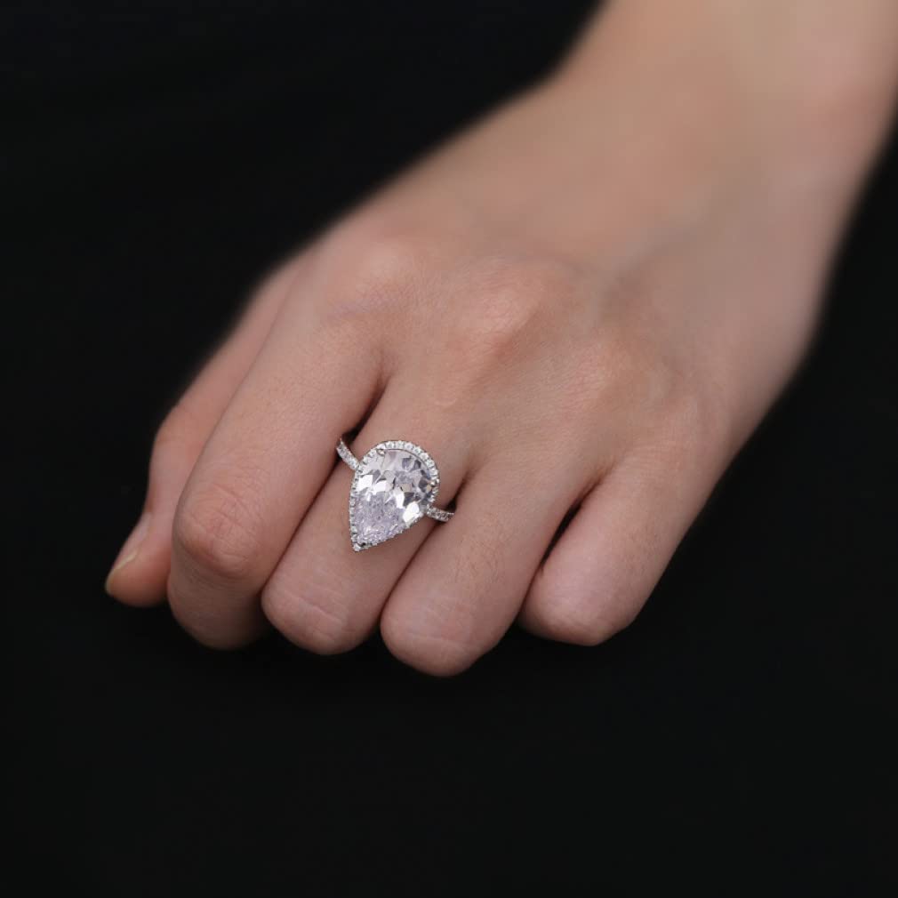 Anelli con Diamanti in Carbonio con Goccia d'Acqua in Argento Sterling 925 da 9 * 14 mm per Regali di Gioielli da Sposa Scintillanti da Donna
