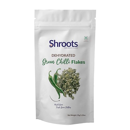 Image of SHROOTS Dehydrated Green Chilli | 100% Natural Dried Green Chilies | Perfect for Cooking, Seasoning and Spice Mixes | 35g Each, (Pack Of 1)