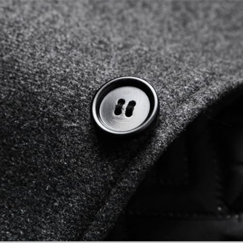 Image of Men's Wool Trench Jacket & Coat Warm Quilted Single Breasted Band Collar Long Sleeve Winter Button Fit Slim Peacoat