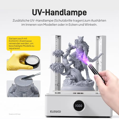 ELEGOO Mercury XS Bundle Machine Wash & Cure Separate Reinigungs- und Aushärtungsstation für große 3D-Harz-Druckmodelle mit tragbarer UV-Lampe, kompatibel mit ELEGOO Saturn und Mars