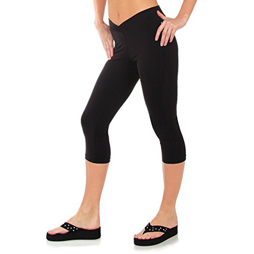 Otomix Womens Miami Style Cotton Lycra Capri Tights Workout Crops Black (Large)