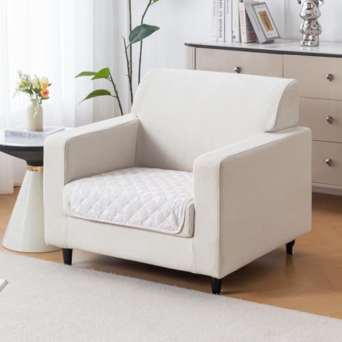 Image of House of Quirk 'Mughal Series' Printed Quilted Sofa Cover for 1 /2 /3 /4 Seater - Anti-Slip, Washable Couch Protector Slipcover (One Seater, Beige Blossom, 80x60 cm)