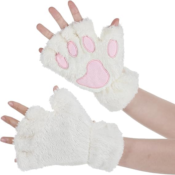 Cat Paws Gloves Fingerless, Furry Paw Cute Hand Gloves, Cute Cat Glove, Winter Soft Warm Fingerless Gloves, Cosplay Plush Kawaii Glove for Women