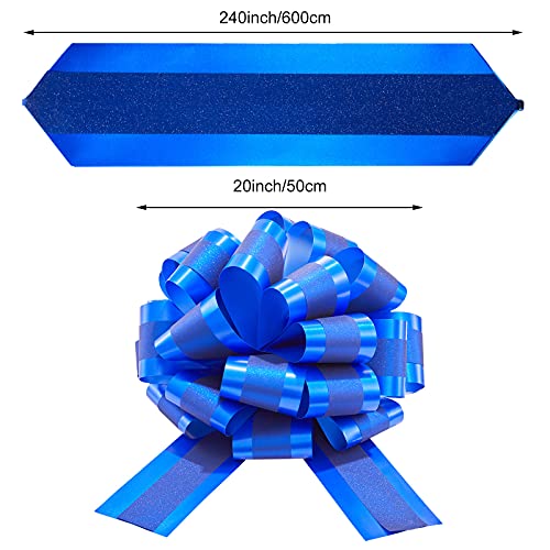 Big Car Bow for Car 20 Inch Giant Car Bow Large Gift Wrapping Pull Bow with 20 ft Ribbon for Gift New Houses Christmas Decor(20 Inch,Blue and Silver)
