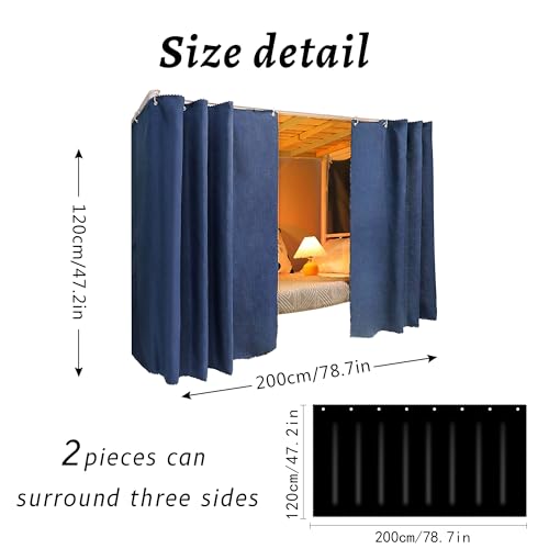Image of Cute Bottom Bunk Bed Curtain Student Dormitory Blackout Cloth Bedding Tent Bed Canopy Single Sleeper, Dark Blue