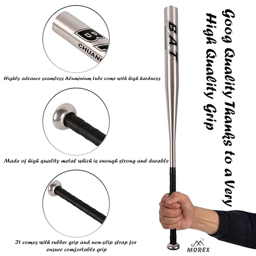 Image of Morex Baseball Bat | 34 Inch | Heavy Duty Aluminium Baseball Bat for Self Defence and Baseball Game | Anti-Slip Grip, Best for Training and Matches(Light Weight - 500g)