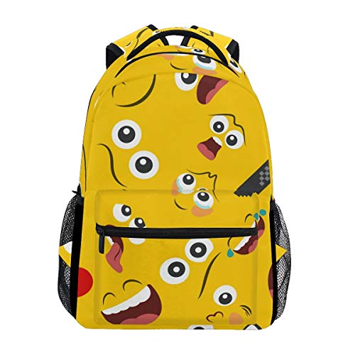 NA Mochila escolar casual amarilla divertida emojis expresiones ligeras  de viaje