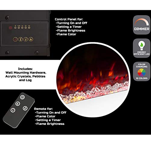 Northwest 36-Inch Wall Mounted Electric Fireplace - 10-Color LED Flame and 3 Media Backgrounds with Adjustable Brightness and Remote (White) by Northwest - Image 3