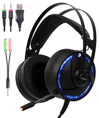 Ps4 PC Gaming RGB Headset with Microphone 2in1 Adapter Cosbary Compatible with Xbox One/Mac/Switches/Laptop Stereo Gaming LED Headphone 40mm Super Bass Driver Over Ear Noise Cancelling mic(Black)