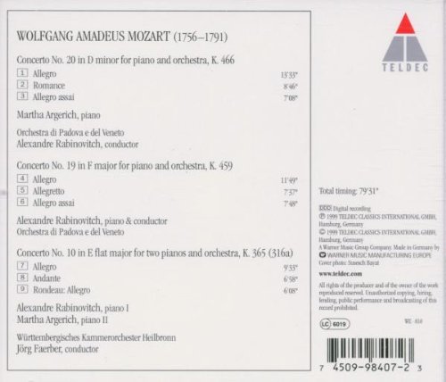 Mozart: Piano Concertos Nos. 10, 19 & 20 [Audio CD] Wolfgang Amadeus Mozart; Martha Argerich and Ale