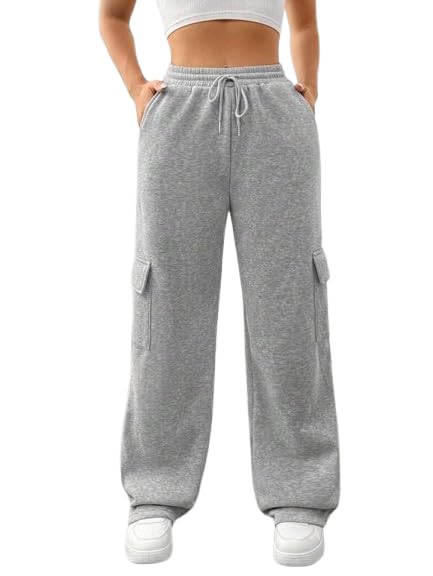 Women Cargo Pants | High Waist Elastic Jogger Trousers | Relaxed Fit Multi Pocket Casual Track Pants | Black & Grey | S–XXL-image-28