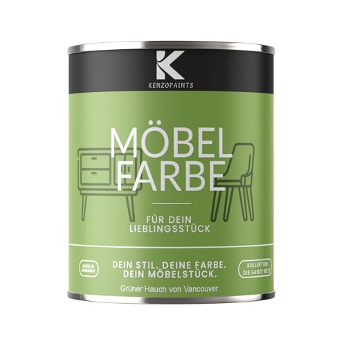 KENZOPAINTS Möbelfarbe 750ml. Seidenmatt Möbellack Buntlack Innen und Außen Holzfarbe Trendfarben DIY (1, Grüner Hauch von Vancouver, 750ml.)