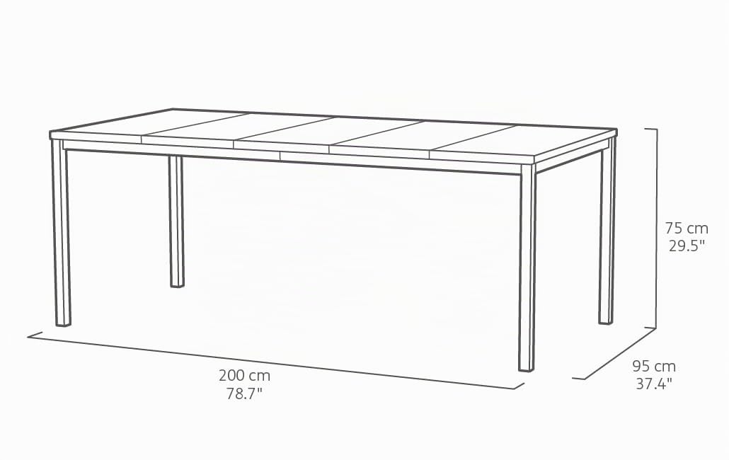 Keter Avon Tavolo da Pranzo Esterno per Giardino e Terrazza, 200x95x75H cm, Adatto per 8 Persone, Piano in Finitura Effetto Legno, Struttura in Metallo Bianca