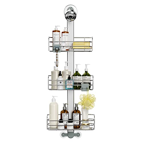 Thideewiz 3 Tier Hanging Shower Organizer, Rustproof Silver Shower Caddy Over Head With Built-In Soap Holder, Aluminum Rod And Stainless Steel Shelf #TOP6