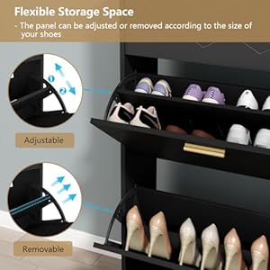 Shoe Storage Cabinet, Free Standing Shoe Organizer with 3 Flip Drawers,Modern Shoe Rack with Adjustable Side Cabinet,Entryway Narrow Shoe Storage with Door for Hallway Living Room (Black Plus) Shoe Storage Cabinet Free Standing Shoe Organizer with 3 Flip DrawersModern Shoe Rack with Adjustable Side CabinetEntryway Narrow Shoe Storage with Door for Hallway Living Room Black Plus