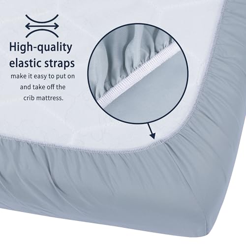 Pack and Play Sheets Fitted, 2 Pack Pack n Play Sheets for Graco Pack n Play Mattress, Unisex Playard Sheets for Boys Girls (Grey & Cyan, 38 X 26 Inch)