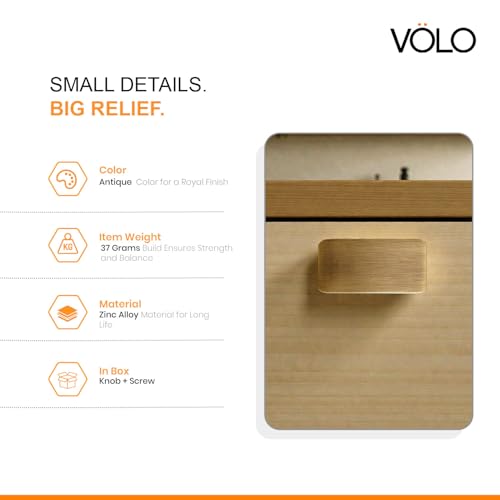 Image of VOLO Stainless Steel Drawer Knob for Cabinet Wardrobe and Cupboard Durable Knobs with Screws for Kitchen Dresser and Office Furniture | S-723 (Antique Brass, 2 Pieces)