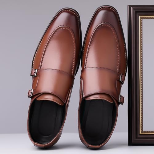 Mens Retro Leather Slip-On Double Strap Dress Monk Shoes Round Toe Chunky Heels Non-Slip Casual Comfortable Shoes for Work Office Dress Formal3