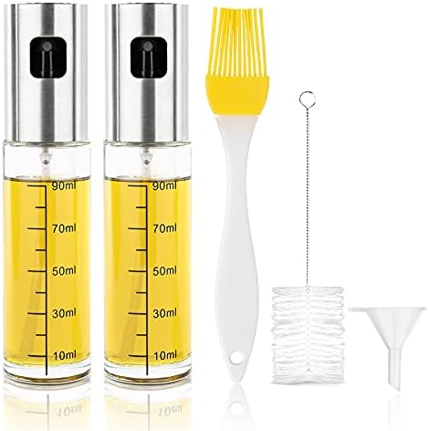 hotder Oil Sprayer for Cooking 2 Pack, Oil Sprayer Olive Oil Sprayer, Glass Oil Mister 100 ML Cooking Oil Sprayer with Brush Oil Dispenser Oil Spray Bottle for Kitchen, Air Fryer, Grilling and BBQ
