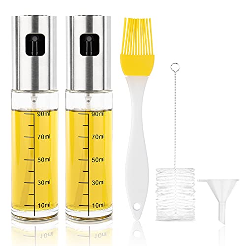 hotder Oil Sprayer for Cooking 2 Pack, Oil Sprayer Olive Oil Sprayer, Glass Oil Mister 100 ML Cooking Oil Sprayer with Brush Oil Dispenser Oil Spray Bottle for Kitchen, Air Fryer, Grilling and BBQ