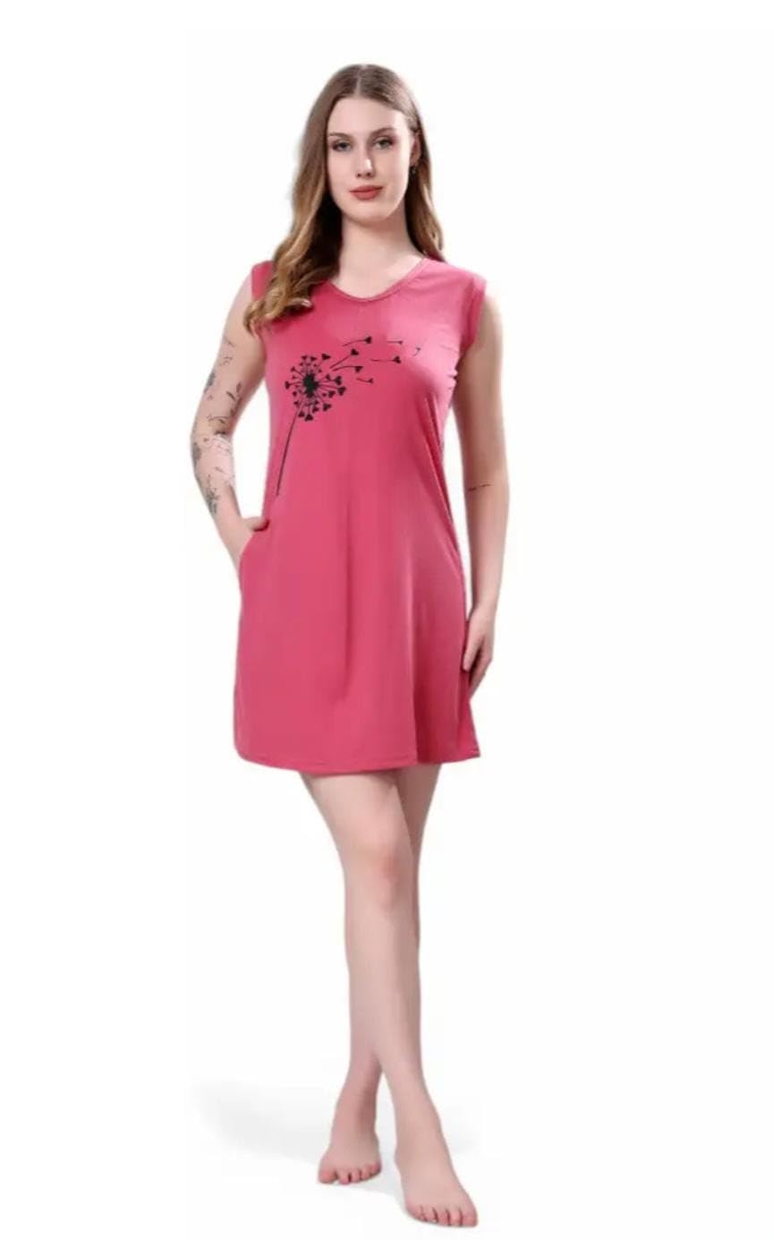 Affair Women Night Dress Onion Pink Dandelion Print Sleeveless-image-22