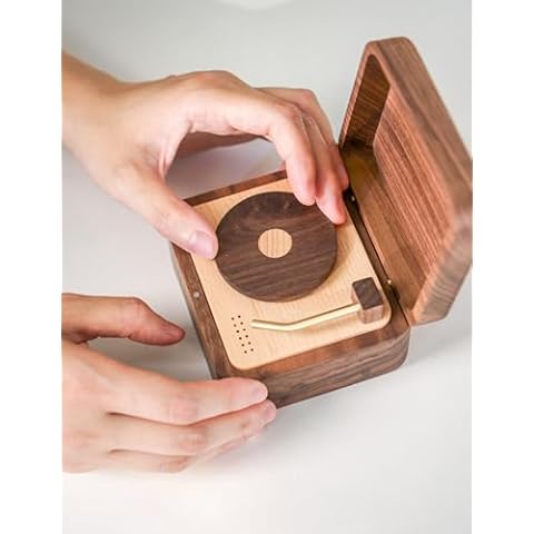 WONQEXZ Vintage Style Music Box,Vintage high-end Vinyl Record Player Music Box, rotatable Wooden Octave Box(Music: いつも何度でも) Cover