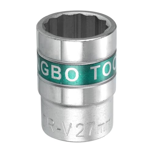 sourcing map 3/4" Drive 12 Points Socket 27mm Metric Shallow Impact Socket 40CR Galvanizing Flip Spindle Nut Impact Grade for Home Auto Nuts Bolts Repair, Silver Green