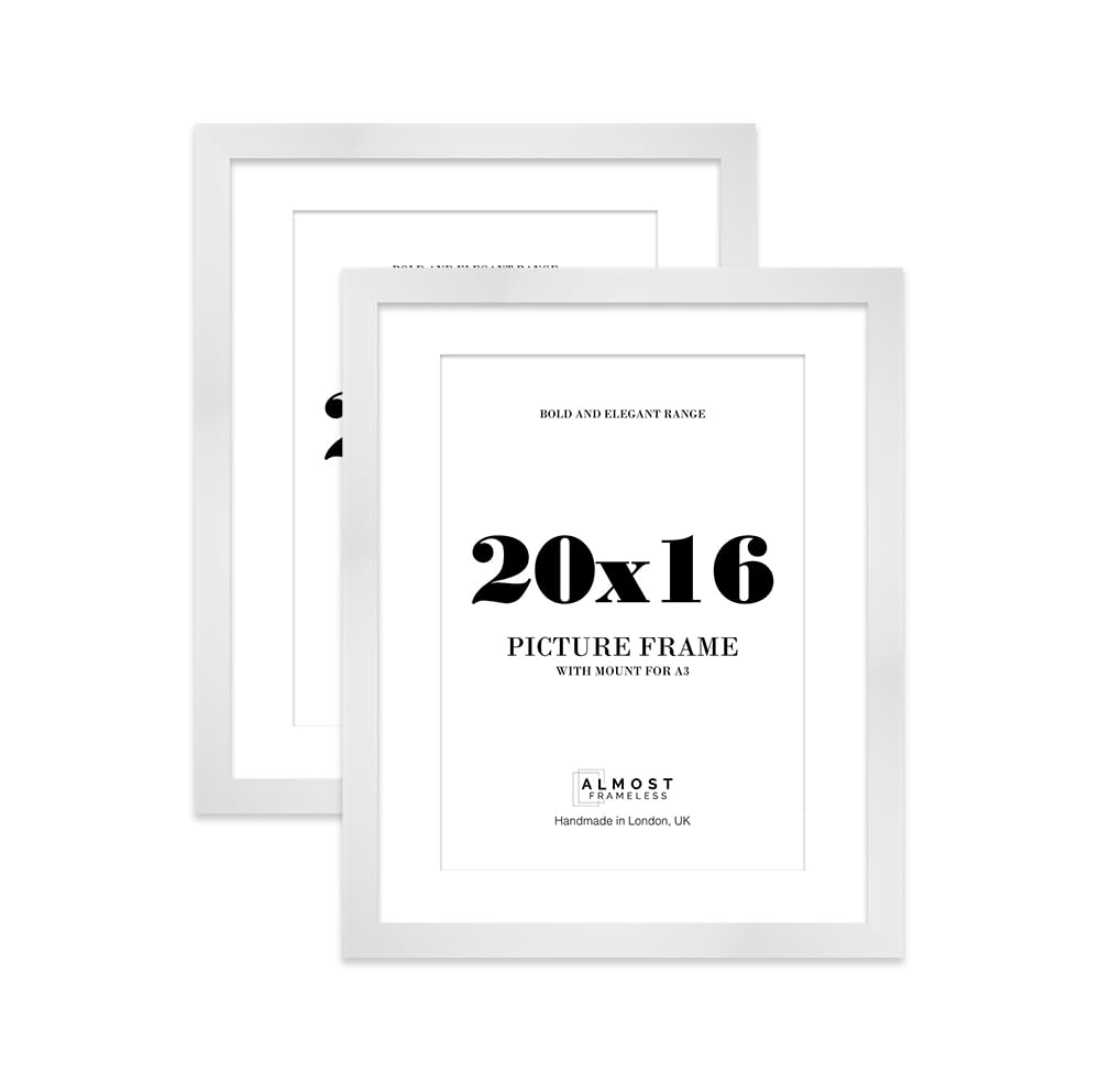 20x16 White Frame With Mount for A3 Pictures 28mm Edge Portrait and Landscape Display with Wall Hooks, 2 Pack