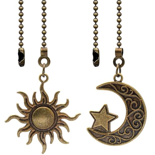 Image of 2pcs Sun and moon pull chain extension for ceiling fans and lights, with Ball Chain Connector (Bronze)