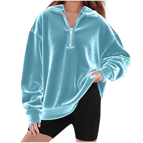 Girls Velour Sweatshirts Half Zip Long Sleeve Cute Preppy Tops Teen Trendy Oversized Pullover Fall Winter Clothes