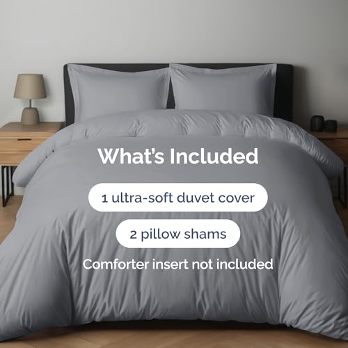 Image of Duvet Cover Cal King Size - 3 Piece Set with Zipper Closure - Steel Blue | Extra Soft Cal King Duvet Cover 104 inch x 98 inch with 2 Pillow Shams, Hotel Luxury w / Zipper Closures & Ties, Comfy & Breathable