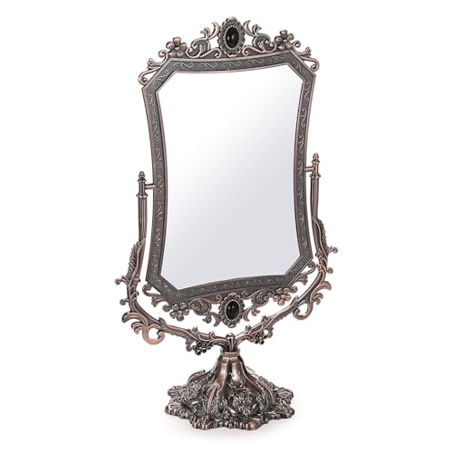 JUXYES Metal Tabletop Antique Decorative Makeup Mirror with Stand, Vintage