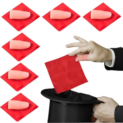 ZORVUJI 4 Piezas Truco de Magia Pulgar Falso Suave Plástico Dedos Falsos con Paño Rojo para Entrenamiento, Juguete de Broma y Accesorio de Magia para Fiestas