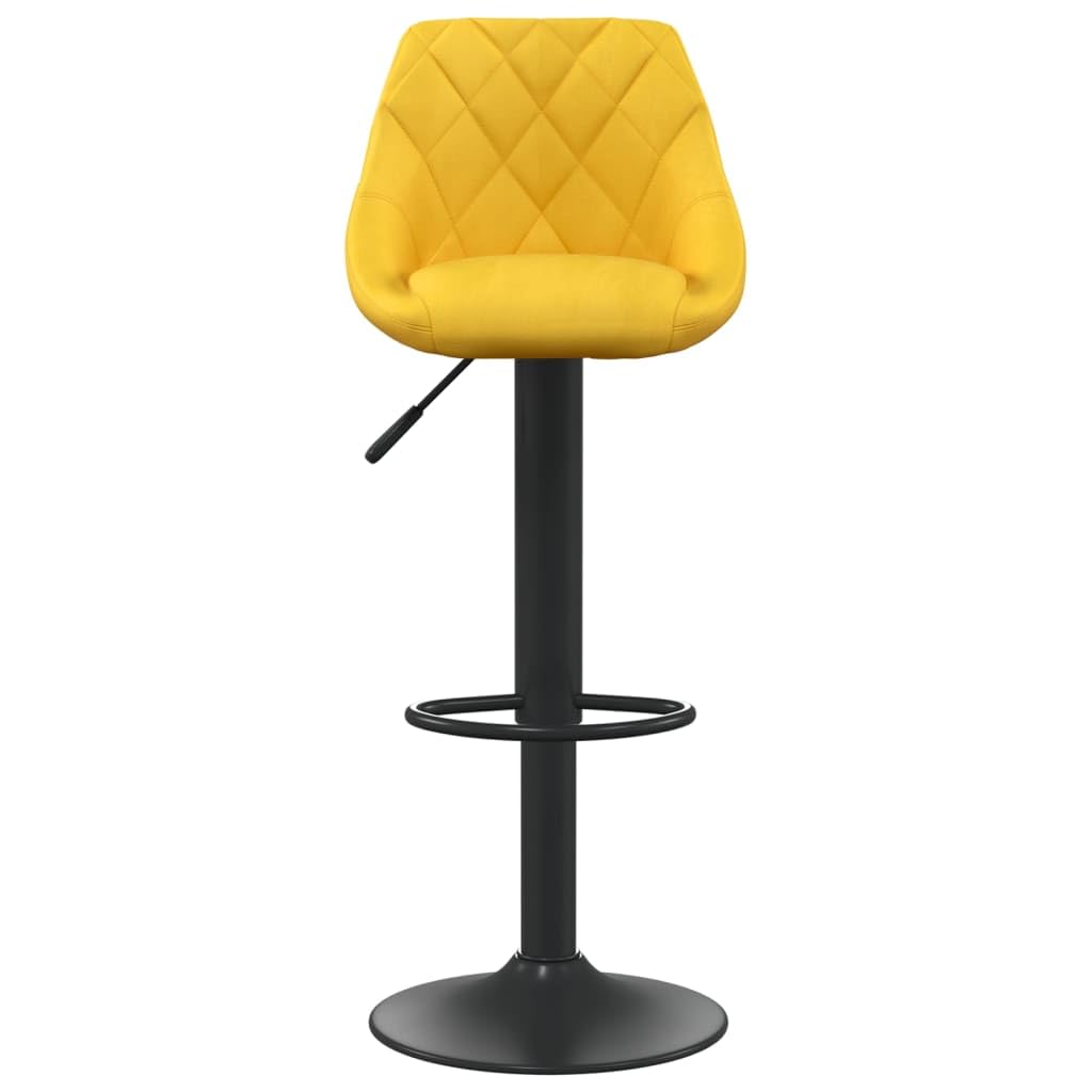 Taburete de bar de terciopelo amarillo mostaza con reposapiés y muelle de gas, altura regulable y giratorio 360 grados, estructura de acero negro con recubrimiento de polvo, taburete de cocina