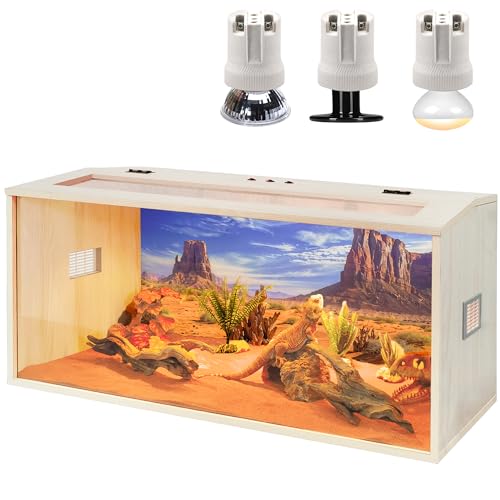 Prolee 63 Gallon Bearded Dragon Tank,Wooden Reptile Tank and Lizard Tank, Large Bearded Dragon Enclosure with Built-in Lamp Fixture, Snake Tank (40' L X 19.5' W X19.5 H)