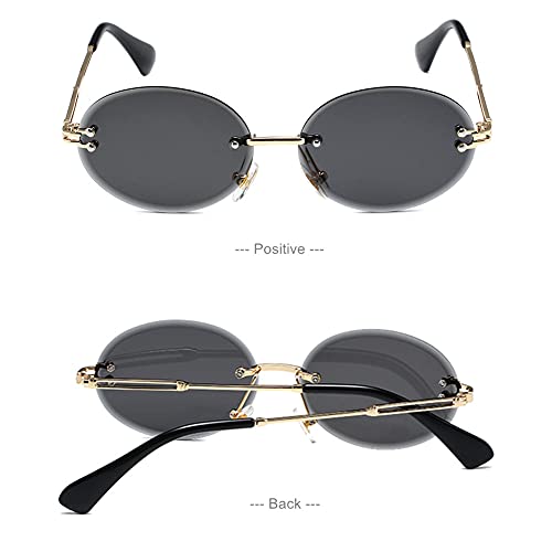 Image of LASPOR Retro Oval Sunglasses for Women Men Fashion Vintage Gold Metal Frameless Rimless Glasses Tinted Lens UV400 Protection
