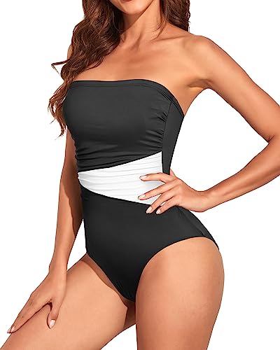 Image of Holipick Women Tummy Control One Piece Swimsuits Strapless Bandeau Bathing Suits Slimming Halter Swimwear