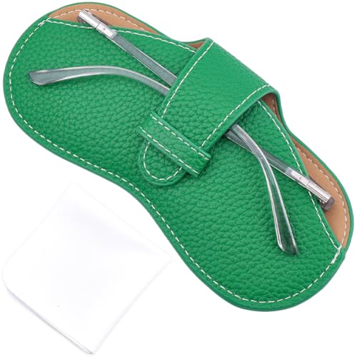 Image of CREATCABIN Slim Glasses Case Leather Sunglasses Case Bag Portable Travel Eyeglass Spectacle Holder Pouch Cover Lightweight with Soft Cleaning Cloth Gift for Women Men Beach Holiday 6.9x3.4 Inch Green