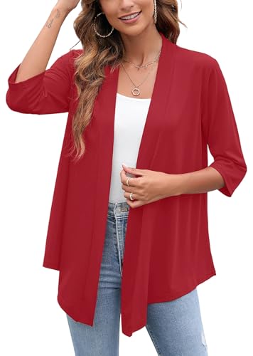 Image of Heymoments Women's Lightweight Open Front Cardigans 3 /4 Sleeve Casual Soft Drape Fall Cardigan S-2XL