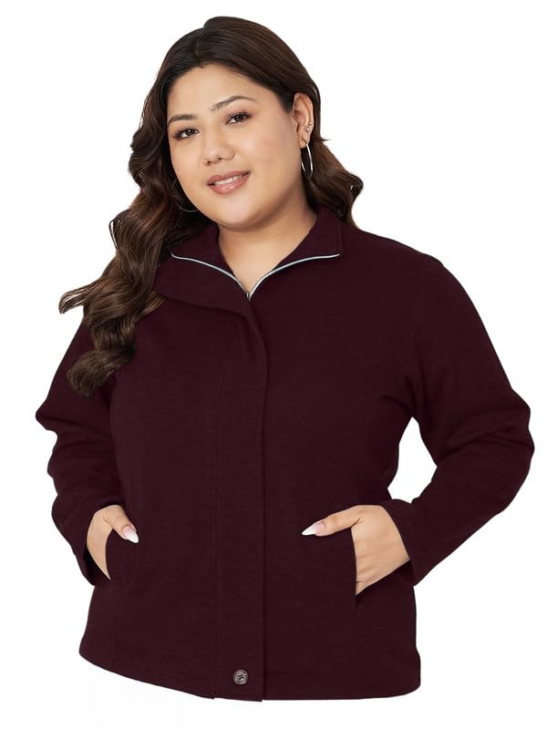 Women Mock Collar Long Sleeves Zip Closure Jacket-image-15