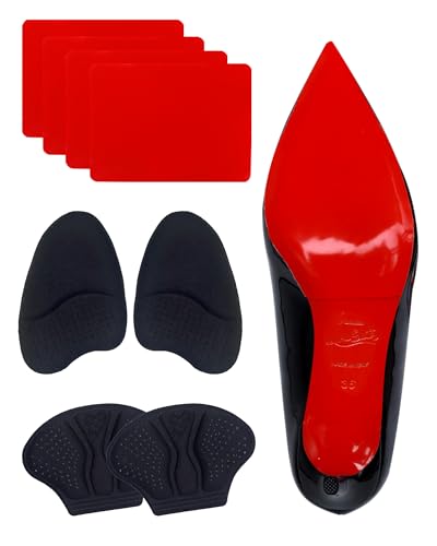 CZBYXA12 Red Bottom Shoe Sole Protectors Compatible with Christian Louboutin, 6x4.5 Inch Heel and Metatarsal Grip Pads, 4 Pairs Set with Ball of Foot Cushions and Heel Pads