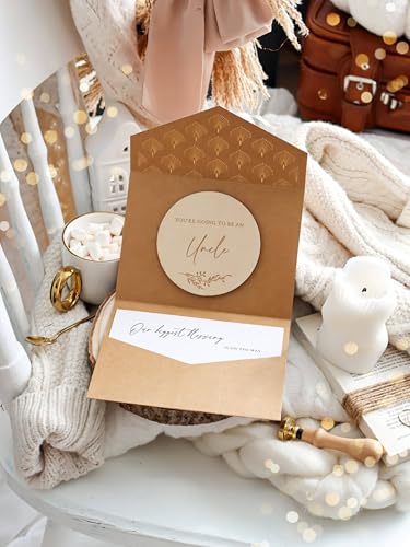 Image of Joli Coon Pregnancy announcement wooden card - You're going to be an uncle with pocketfold envelope and seal sticker - Baby announcement uncle