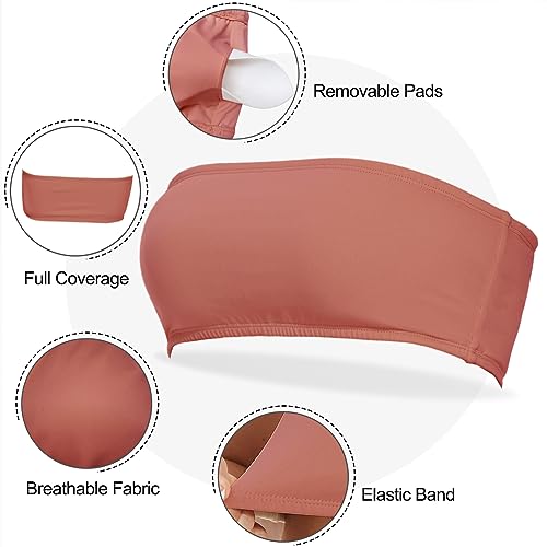 Image of Boudaner Women's Padded Bandeau Sports Tube Top Bra Strapless Yoga Bralette | Seamless Wireless Invisible Bra, Non-Slip Soft Solid Top for Gym Daily Going Out Workout Wear