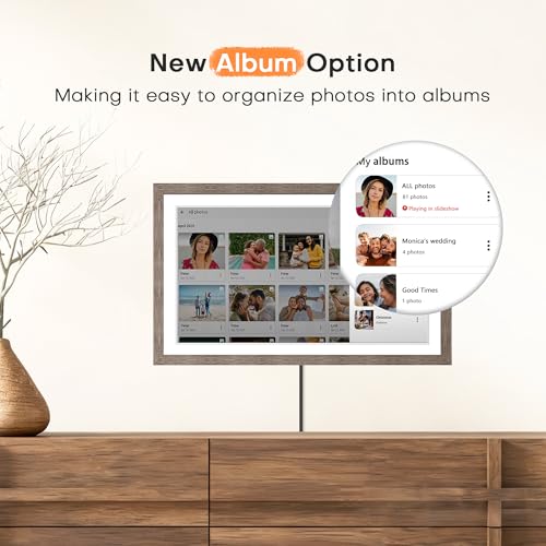 Image of Digital Picture Frame, Frameo 15.6'' Digital Photo Frame WiFi Large Display | 1920*1080 IPS FHD Touchscreen, 32GB, Wall-Mountable, Share Video Picture, Electronic Photo Frame Slideshow, Mom Gift, Greige