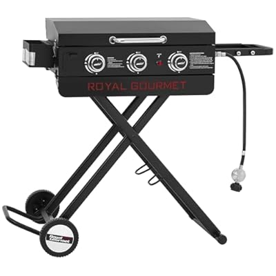 Royal Gourmet PD3001 3-Burner Propane Gas Griddle with Collapsible Stand, 23-Inch Portable Griddle with Side Table & 314 Sq. In. Cooking Area for Camping, Tailgating, Backyard & Patio, Black