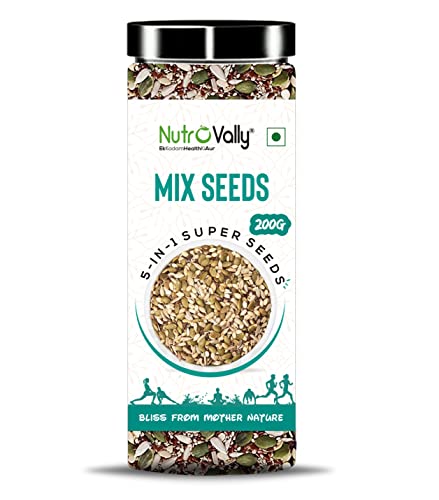 NutroVally Mix Seeds For Weight Loss 5 in 1 | Combo of Flax, Chia, Pumpkin, Watermelon, Sunflower Mix seeds For Eating | Superfoods for Eating Rich in Fiber, Protein Omega 3 Healthy Seeds (200gm) NutroVally Mix Seeds For Weight Loss 5 in 1 | Combo of Flax, Chia, Pumpkin, Watermelon, Sunflower Mix seeds For Eating | Superfoods for Eating Rich in Fiber, Protein Omega 3 Healthy Seeds (200gm)