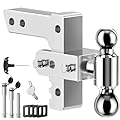 anfutek Adjustable Trailer Hitch, Fits 2-Inch Receiver, 6-Inch Drop/Rise for Trucks (12500 LBS GTW), Heavy Duty Aluminum Tow Hitches with 4 Silencer Pads & 2 Locking Hitch Pin, Silver