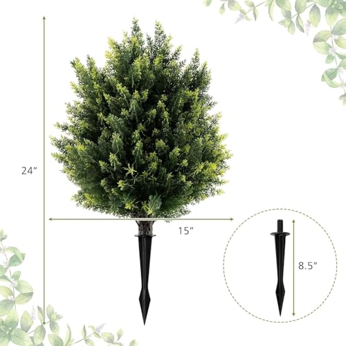 Árbol topiario de cedro artificial ANTPO de 24 pulgadas, juego de 2 cipreses sintéticos con estaca 3