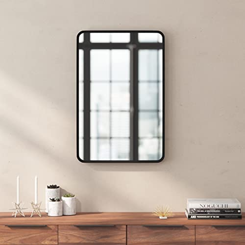 Taylor & Logan Janinne - Espejo decorativo de cristal con esquinas redondeadas, para baño y sala de estar, se cuelga horizontal o vertical, 20 pulgadas de ancho x 30 pulgadas de largo, color negro