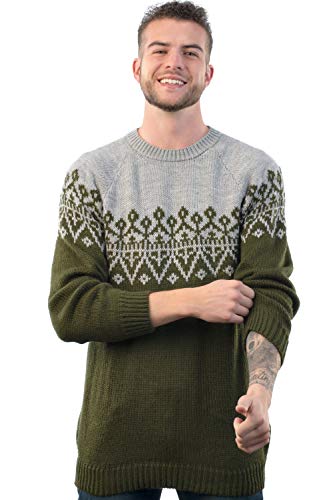 Handmade Crewneck Gray and Green Alpaca Sweater for Men4